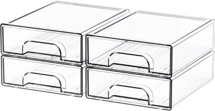 4 Pack Clear Stackable Small Desk Drawers
