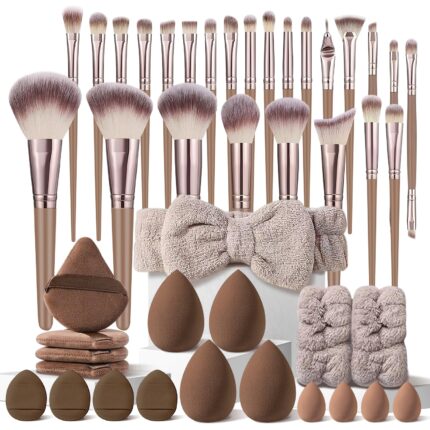 44-Piece Professional Brown Makeup Brush Set