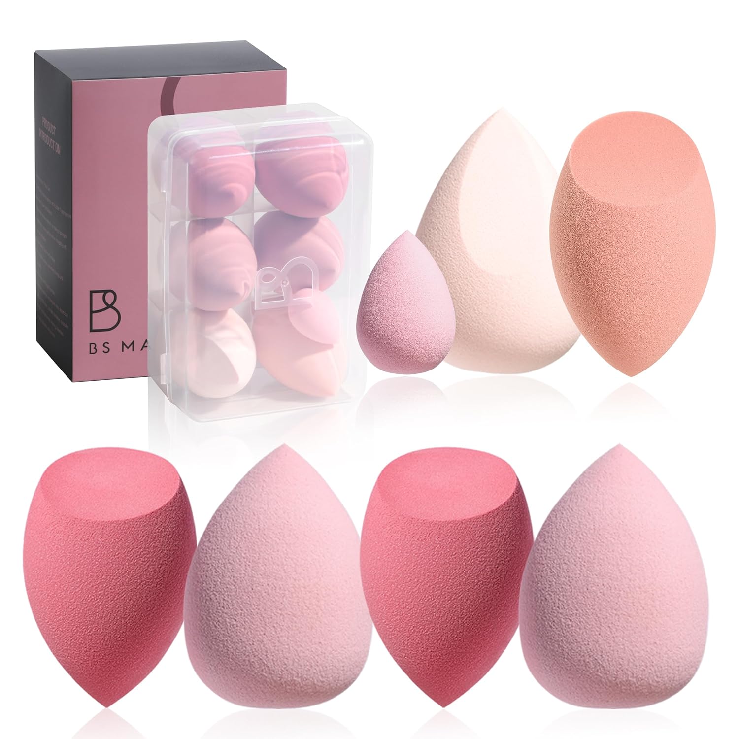 7-Piece Makeup Sponge Set with Dust-Free Travel Case - Pink Piece Pink Makeup