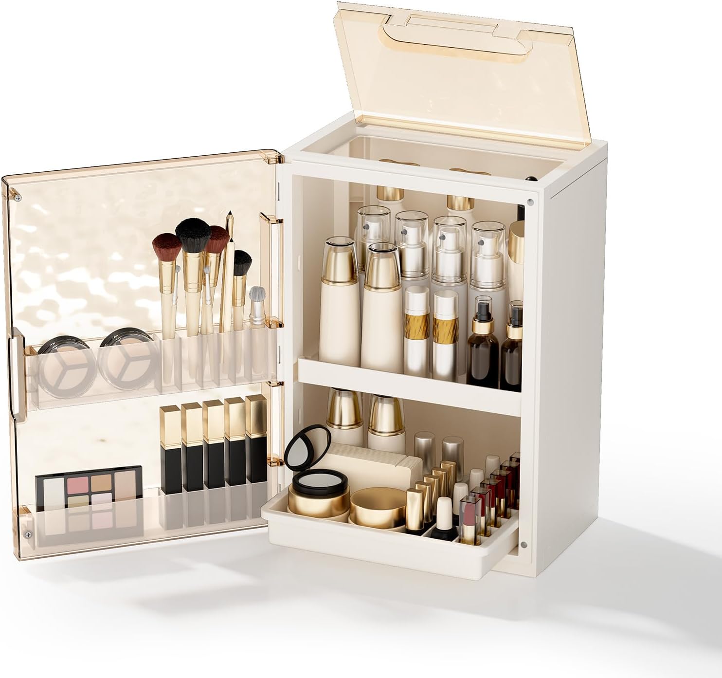 aerciinc-large-makeup-organizer-with-brush-holder-drawers-beige-01 Beige Makeup Organizer