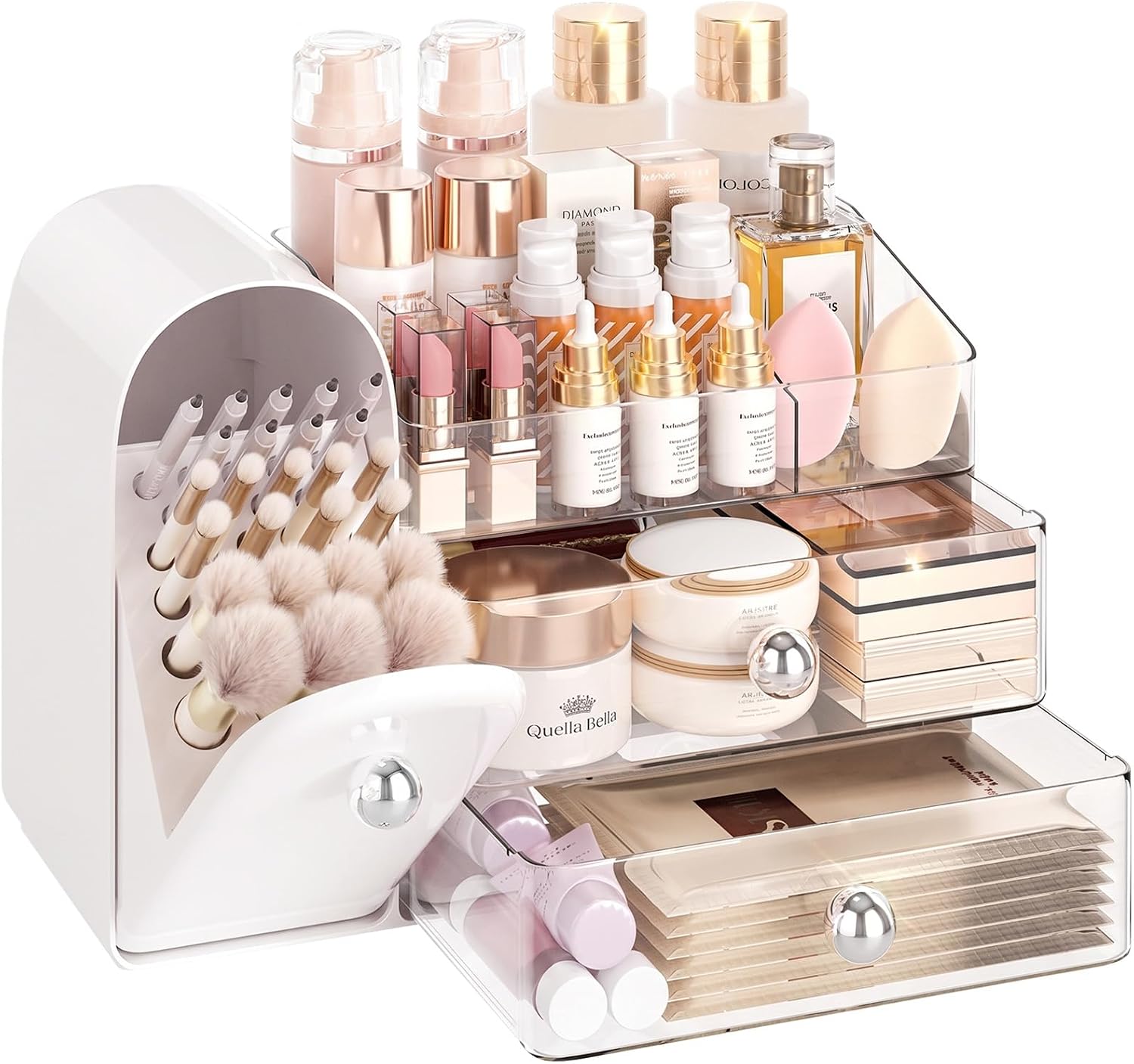 delamu-large-white-3-in-1-makeup-organizer-for-vanity-countertop-27-compartments-01 White Compartment Vanity