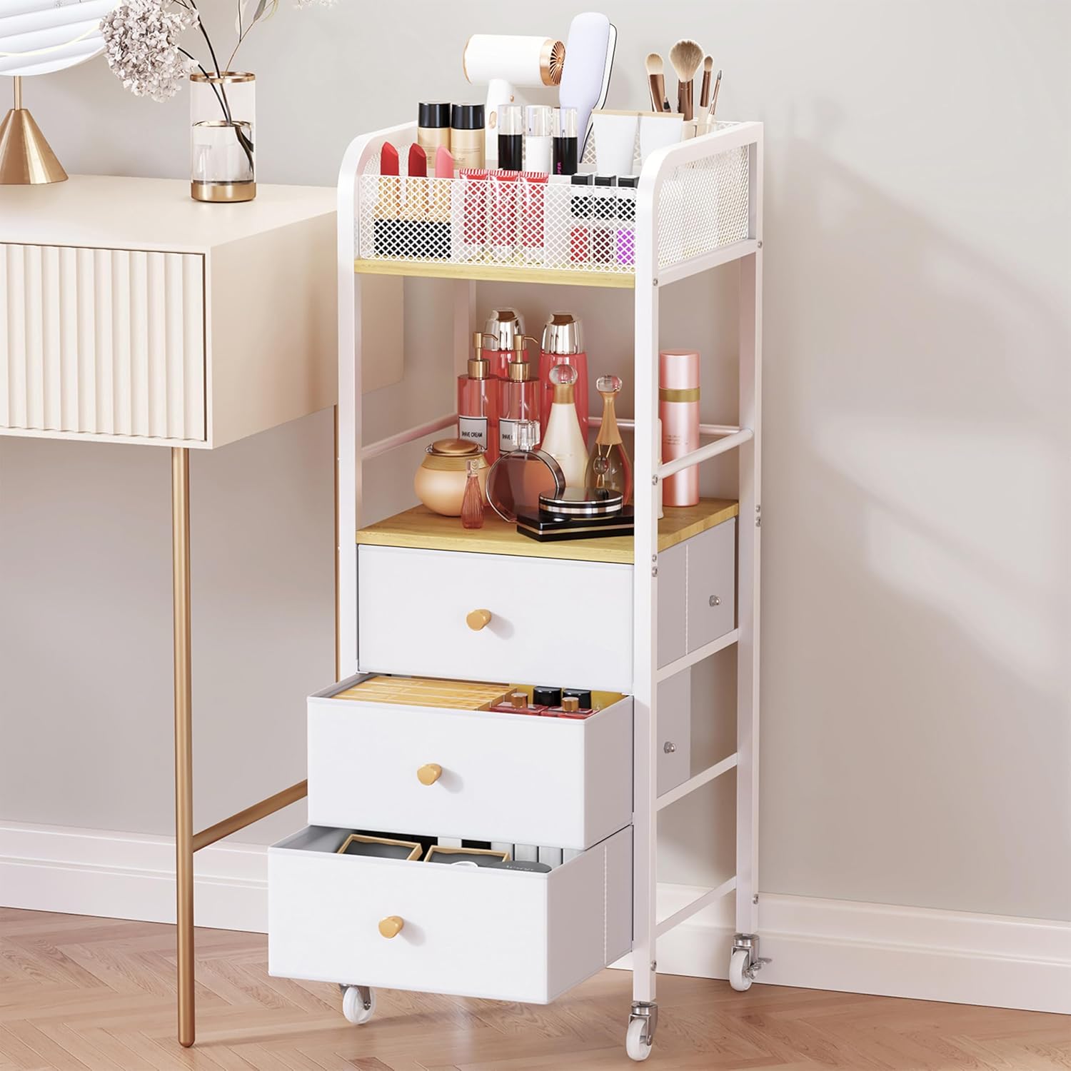 hapirm-rolling-makeup-cart-organizer-3-drawer-skincare-storage-vanity-01 White Rolling Makeup