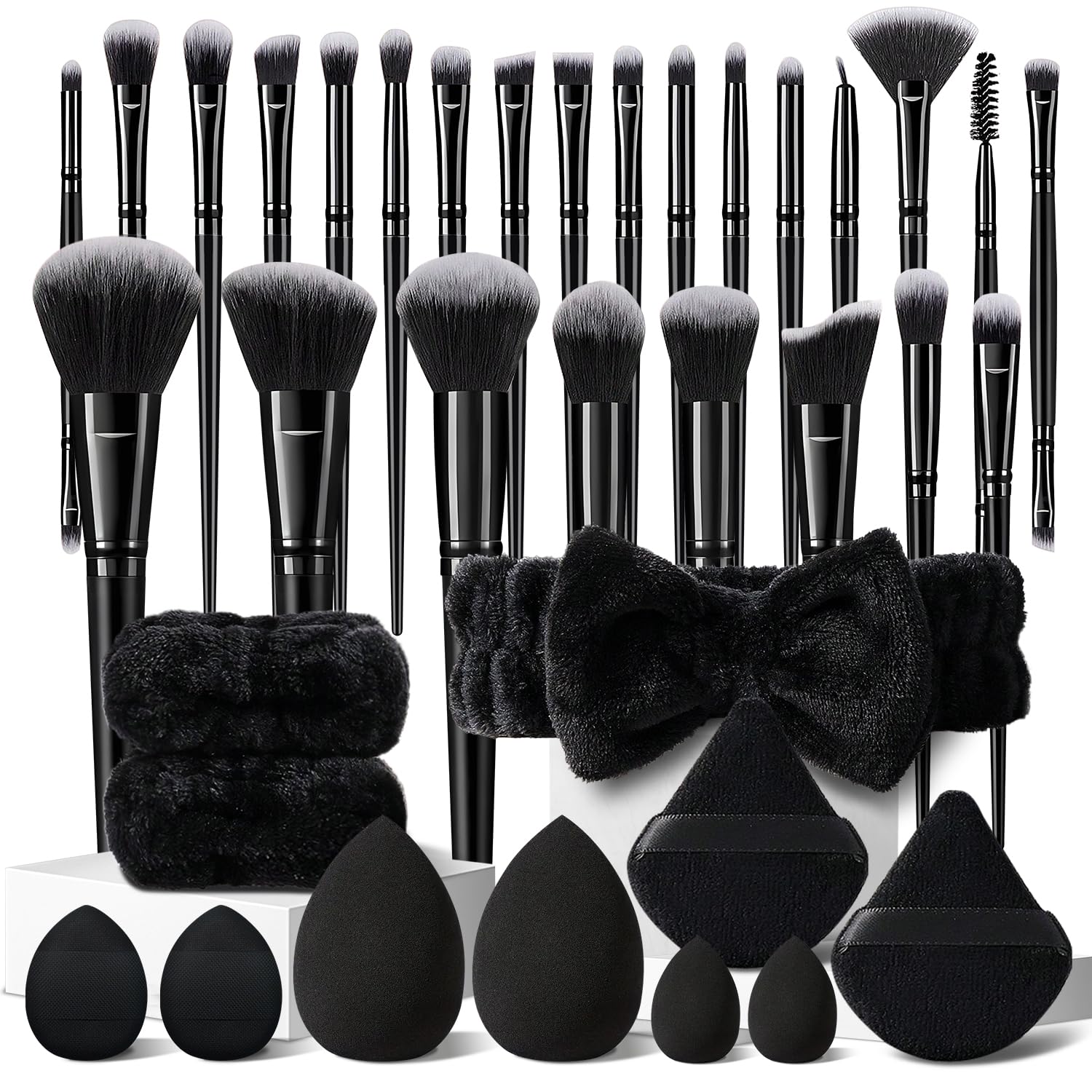 Professional 36-Piece Black Makeup Brush Set for Face & Eyes Piece Black Makeup